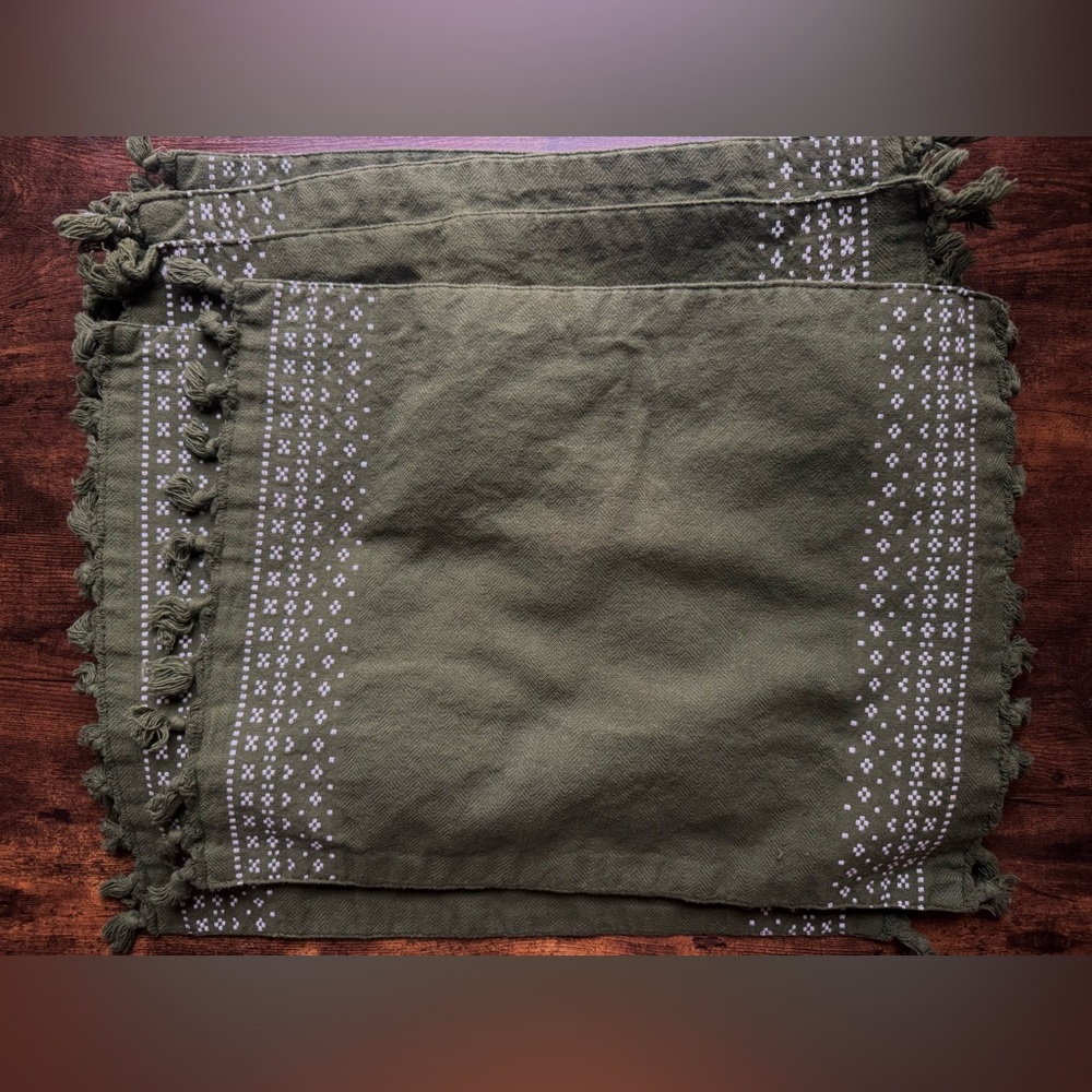 No Brand Dark Green White Placemats Set of 6